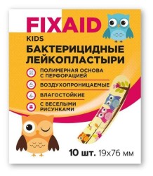 Лейкопластырь бактерицидный Fixaid Кидс полимерный набор р. 19ммх76мм 10 шт.
