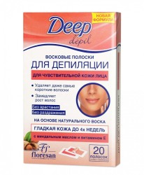 Восковые полоски для депиляции Deep depil для чувствительной кожи лица Формула 432 с миндальным маслом и витамином Е 20 шт.