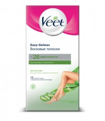 Восковые полоски для депиляции Veet для сухой кожи технология Изи-Гельвокс (алоэ вера аромат лотоса) 12 шт.